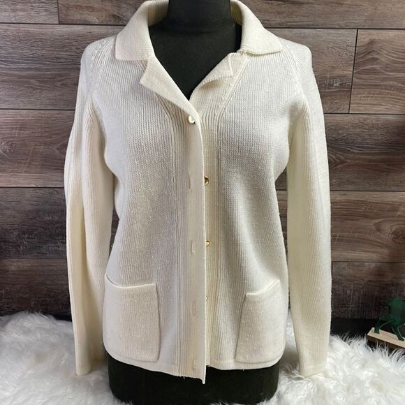 Ladies White Button Up Sweater, Size Small - Picture 1 of 4